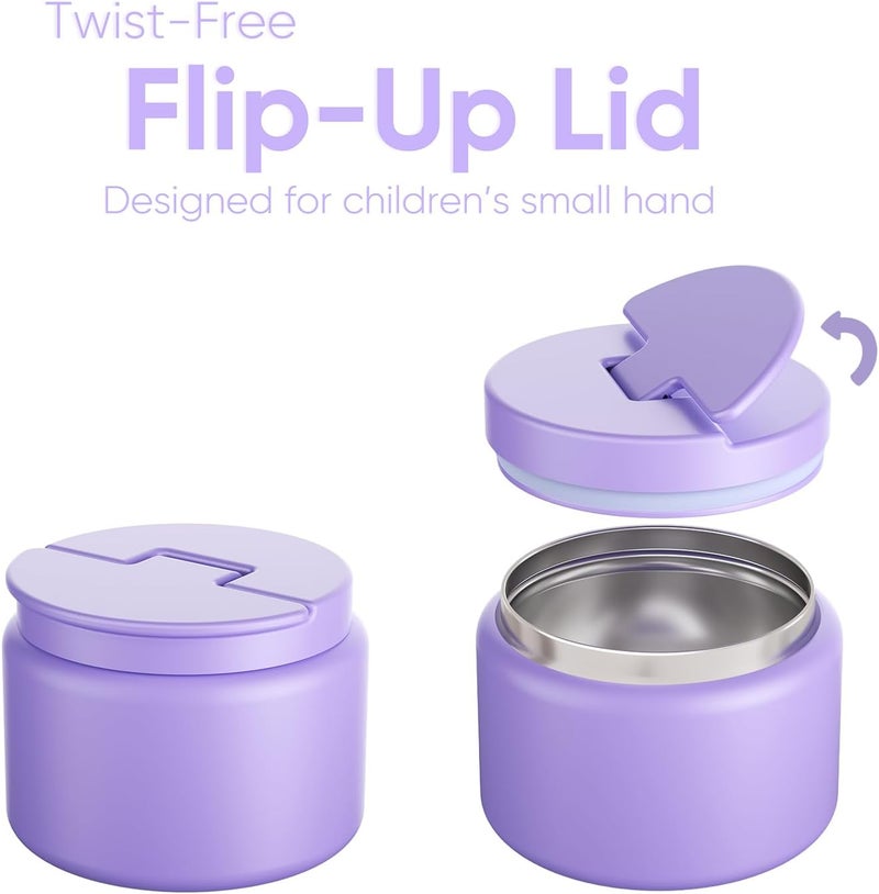 Godobo 14.5oz Soup Thermo for Hot Food Kids Vacuum Insulated Food Jar Twist-Free Soup Thermo for Hot Food Kids Leakproof Stainless Steel Wide Mouth Lunch Container (Purple) - Image 2
